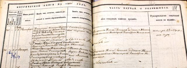 Запись в метрической книге Николаевской церкви с. Нежнур о рождении 2 июня и крещении 5 июня 1863 г.